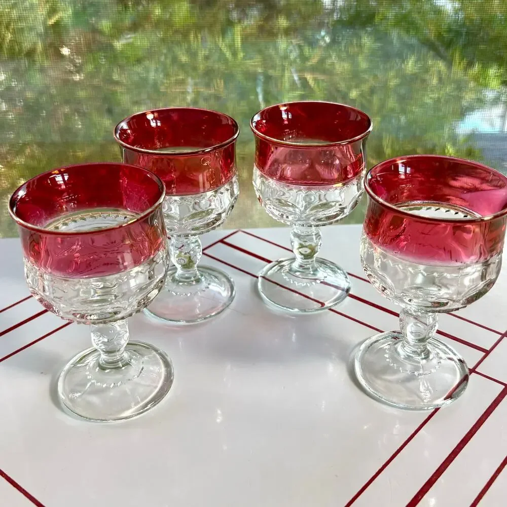 Vintage Tiffin Franciscan King’s Crown Ruby Flashed Cordial Glasses Set of 4